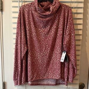 Terra & Sky Pink Leopard Cowl Neck Sweater